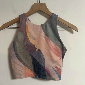 Athleta Abstract Brushstroke Crop Tank Top - Multicolor